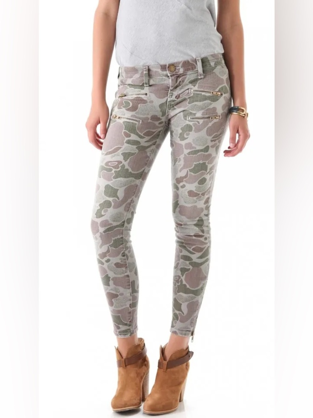 Current/Elliot ankle skinny y2k camo print jeans zipper detail